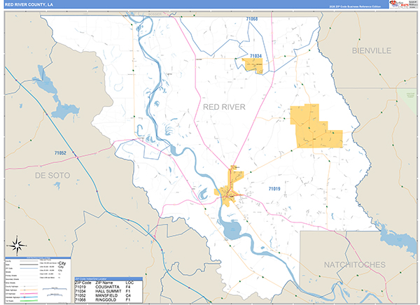 Red River Parish (County), LA Wall Map Basic Style